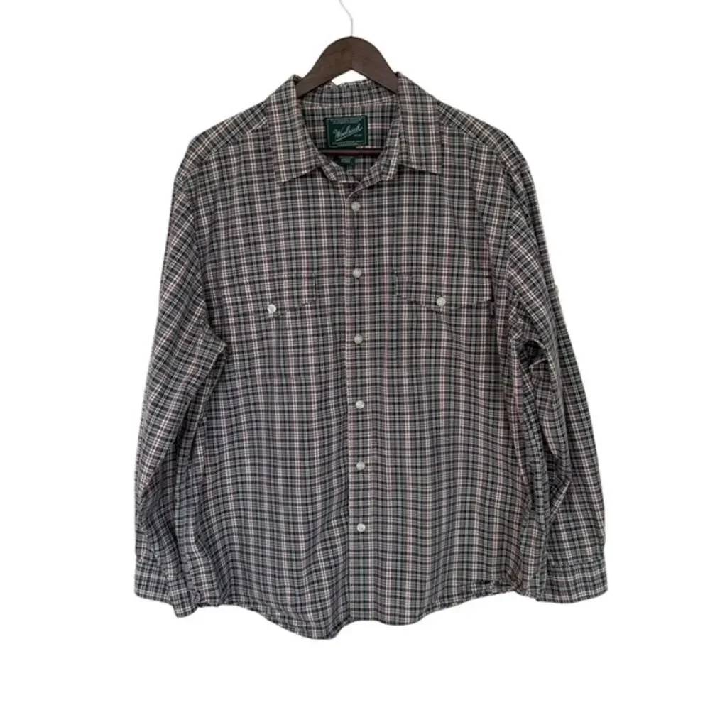 Woolrich Gray, Red and Off-White Plaid Button Up Shirt - XL